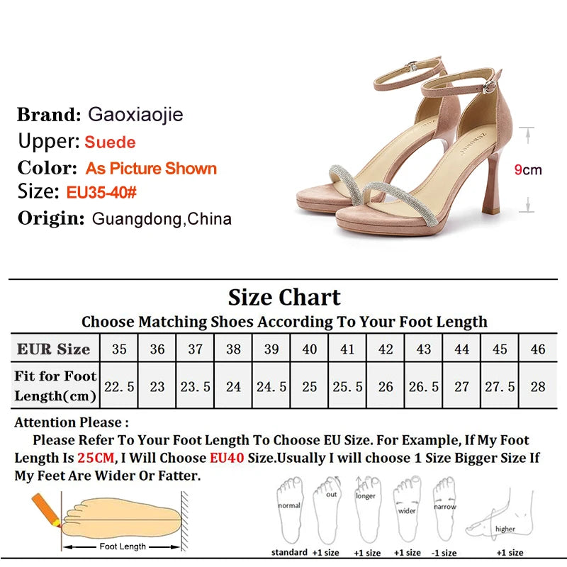 Summer Nude Pink Women Sandals Round Toe Thin Heels Ankle Buckle Rhinestone Straight Straps Cover Heel Ladies Pumps Dress Shoes
